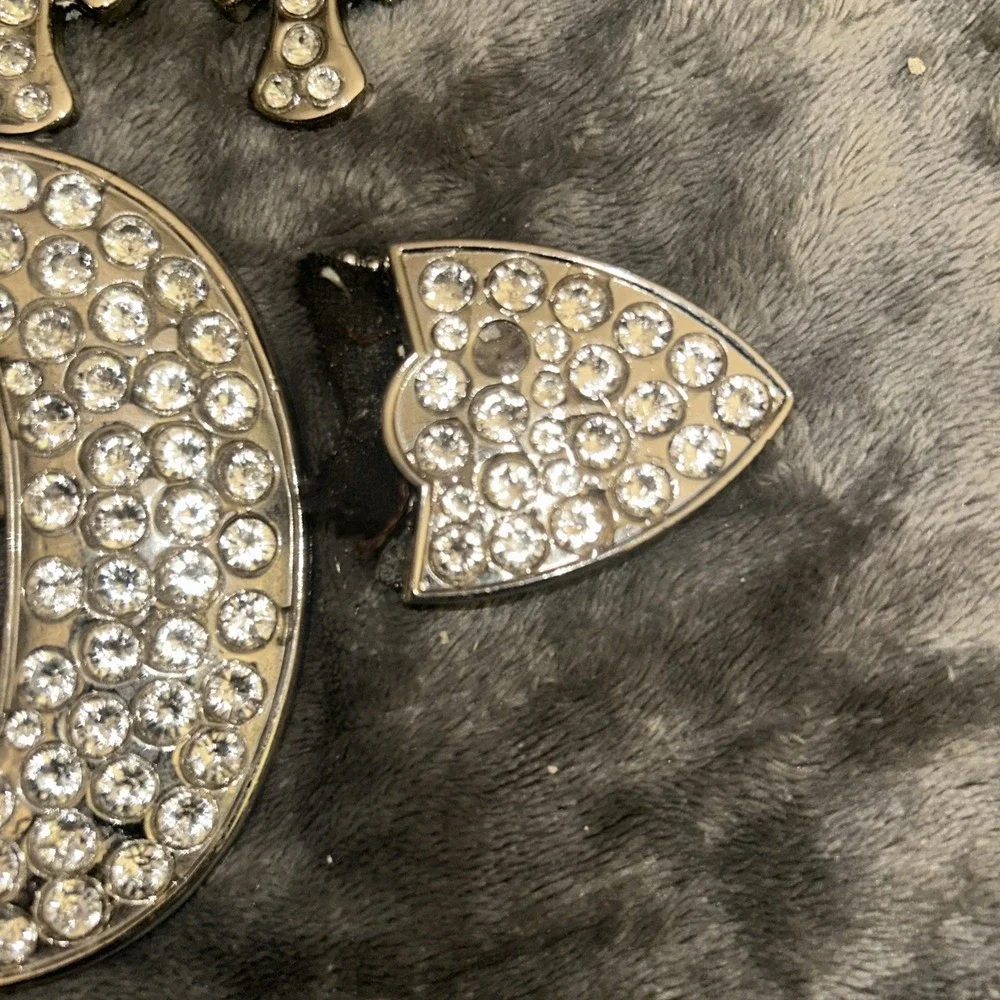 Rhinestone Western Belt Buckle Set Crosses Arrowhead‎ Silver Tone Bling Rodeo